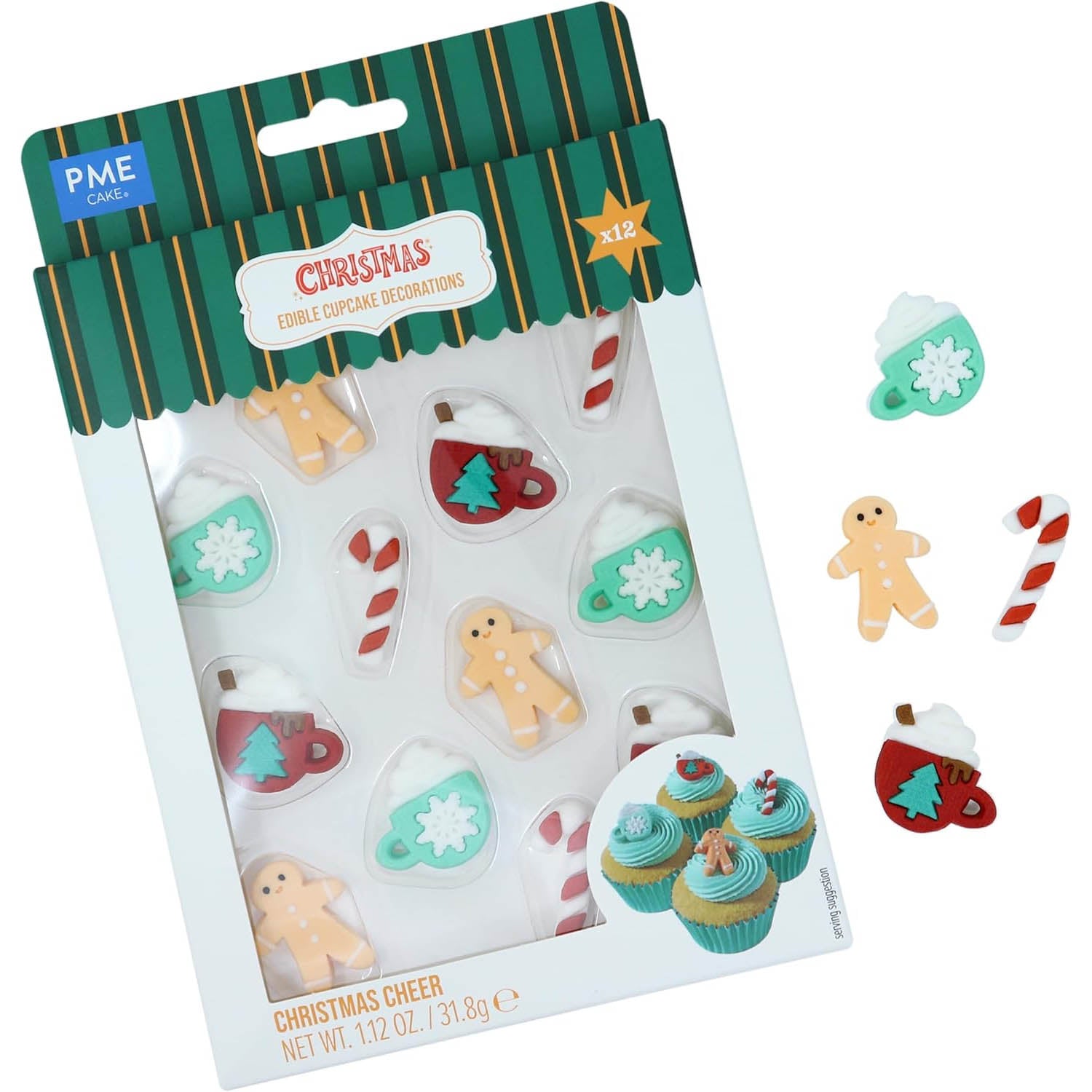 Sprinkles PME Christmas Edible Sugar Decorations - Christmas Cheer (Pack of 12)