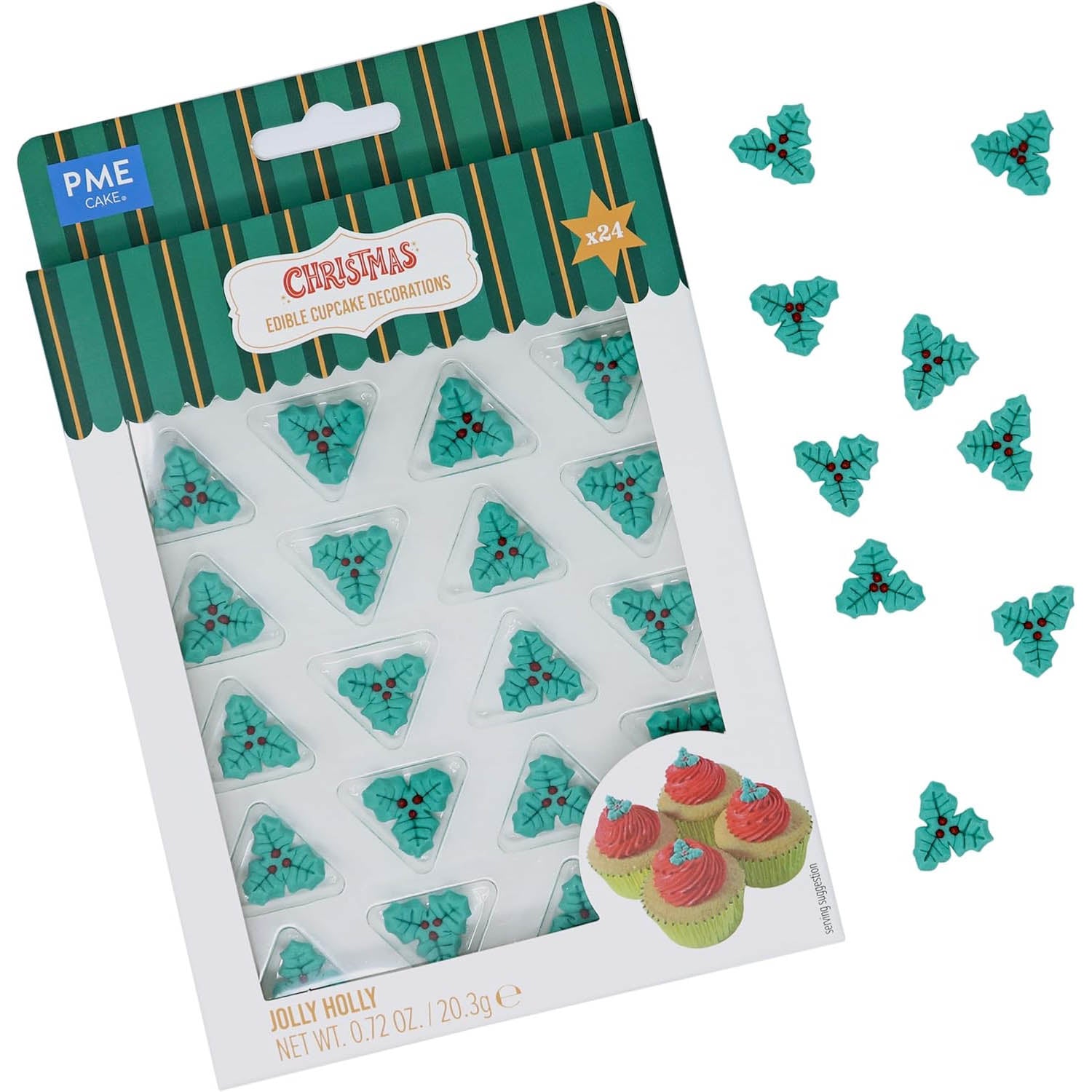 Sprinkles PME Christmas Edible Sugar Decorations - Jolly Holly (Pack of 24)