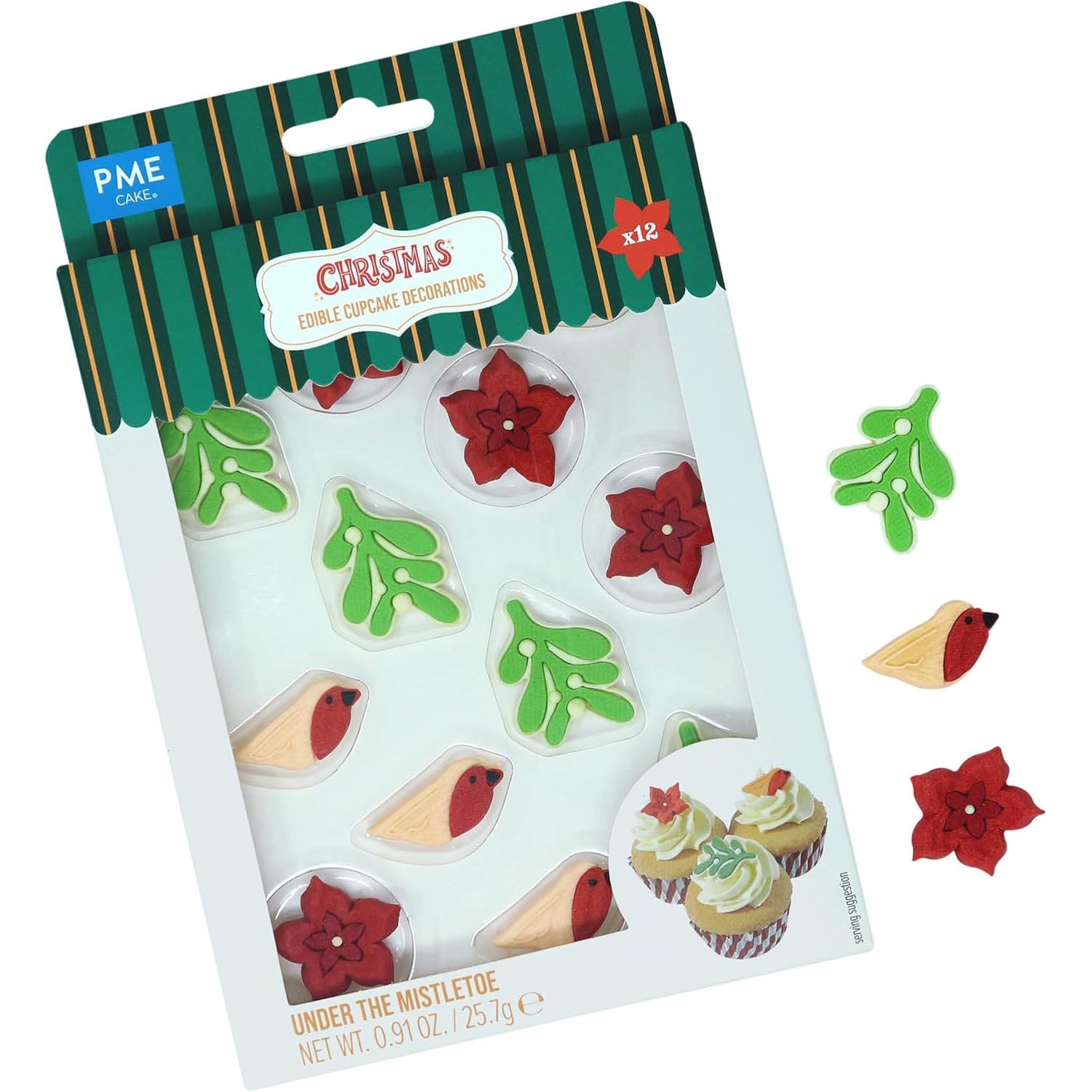 Sprinkles PME Christmas Edible Sugar Decorations - Under the Mistletoe (Pack of 12)