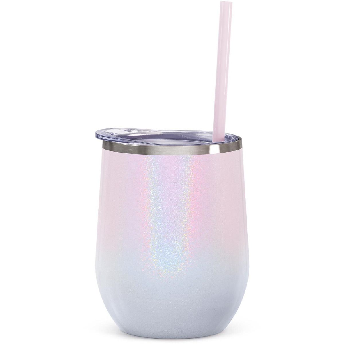 Personalized Wine Tumblers with lid and straw in glitter blush